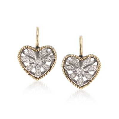 Andrea Candela 18kt Yellow Gold and Sterling Silver Diamond Accent Heart-Shaped Earrings &mdash; Alt Image 1