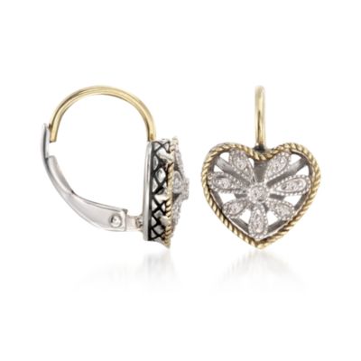 Andrea Candela 18kt Yellow Gold and Sterling Silver Diamond Accent Heart-Shaped Earrings &mdash; Alt Image 2