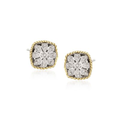Andrea Candela Diamond Accent Floral Earrings in 18kt Yellow Gold and Sterling Silver &mdash; Alt Image 1