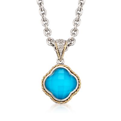 Andrea Candela Turquoise Necklace With Diamond Accents in Two-Tone. 16" &mdash; Alt Image 1