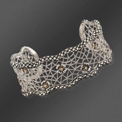 Andrea Candela 18kt Yellow Gold and Sterling Silver Diamond Accent Cuff Bracelet. 7" &mdash; Alt Image 1