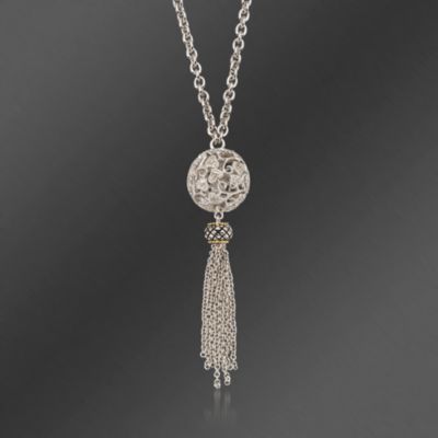 Andrea Candela Diamond Accent Tassel and Bead Necklace in 18kt Yellow Gold and Sterling Silver. 16" &mdash; Alt Image 1