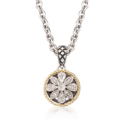 Andrea Candela Diamond Accent Floral Pendant With Chain in 18kt Yellow Gold and Sterling Silver. 16" &mdash; Alt Image 1