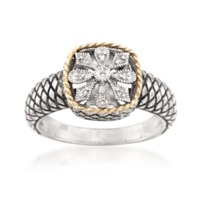 Andrea Candela Diamond Accent Floral Ring in 18kt Yellow Gold and Sterling Silver. Size 7 &mdash; Alt Image 1