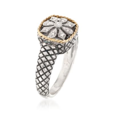 Andrea Candela Diamond Accent Floral Ring in 18kt Yellow Gold and Sterling Silver. Size 7 &mdash; Alt Image 2