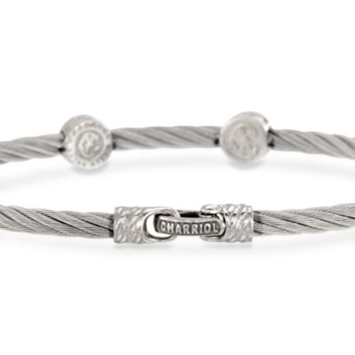 Charriol "Classique" 18kt White Gold and Stainless Steel Bangle Bracelet. 7" &mdash; Alt Image 3