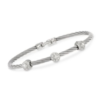 Charriol "Classique" .14 ct. t.w. Diamond Bangle Bracelet in Stainless Steel and 18kt White Gold. 7" &mdash; Alt Image 1