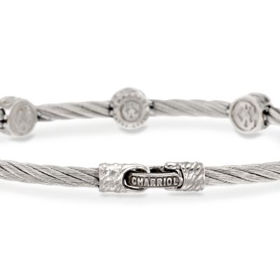 Charriol "Classique" .14 ct. t.w. Diamond Bangle Bracelet in Stainless Steel and 18kt White Gold. 7" &mdash; Alt Image 3