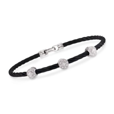 Charriol .14 ct. t.w. Diamond Bangle Bracelet in Stainless Steel and 18kt White Gold. 7" &mdash; Alt Image 1
