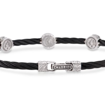 Charriol .14 ct. t.w. Diamond Bangle Bracelet in Stainless Steel and 18kt White Gold. 7" &mdash; Alt Image 3