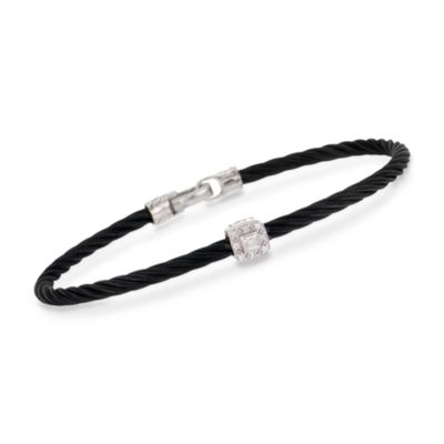 Charriol "Celtic Noir" Cable Bangle Bracelet With Diamonds in Stainless Steel and 18kt White Gold. 7" &mdash; Alt Image 1