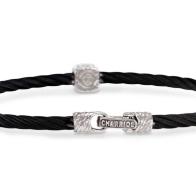 Charriol "Celtic Noir" Cable Bangle Bracelet With Diamonds in Stainless Steel and 18kt White Gold. 7" &mdash; Alt Image 3