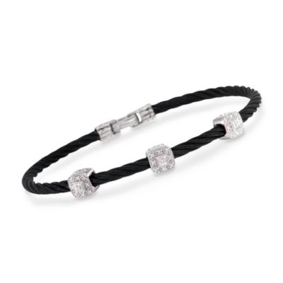 Charriol "Celtic Noir" .14 ct. t.w. Diamond Cable Bangle Bracelet in Stainless Steel and 18kt White Gold. 7" &mdash; Alt Image 1