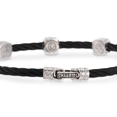 Charriol "Celtic Noir" .14 ct. t.w. Diamond Cable Bangle Bracelet in Stainless Steel and 18kt White Gold. 7" &mdash; Alt Image 3