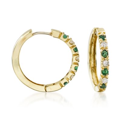 .45 ct. t.w. Emerald and .20 ct. t.w. Diamond Earrings In 14kt Yellow Gold &mdash; Alt Image 1