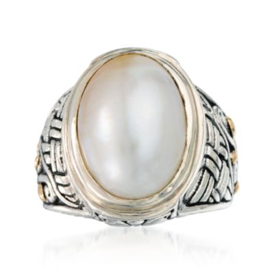 Balinese Cultured Mabe Pearl Ring in Sterling Silver and 18kt Yellow Gold &mdash; Alt Image 1