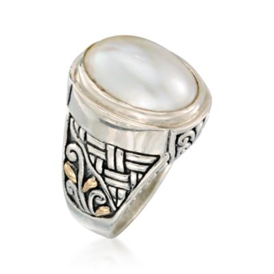 Balinese Cultured Mabe Pearl Ring in Sterling Silver and 18kt Yellow Gold &mdash; Alt Image 3