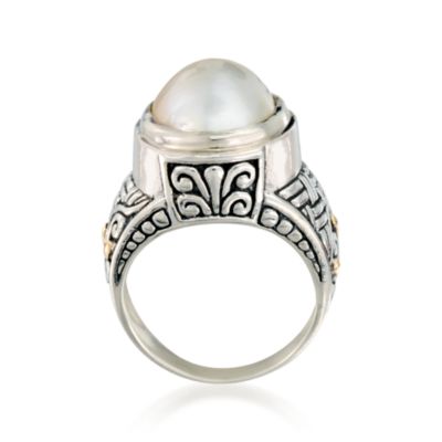 Balinese Cultured Mabe Pearl Ring in Sterling Silver and 18kt Yellow Gold &mdash; Alt Image 4