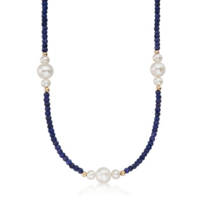 5-10mm Cultured Pearl and 39.00 ct. t.w. Sapphire Necklace in 14kt Yellow Gold &mdash; Alt Image 1