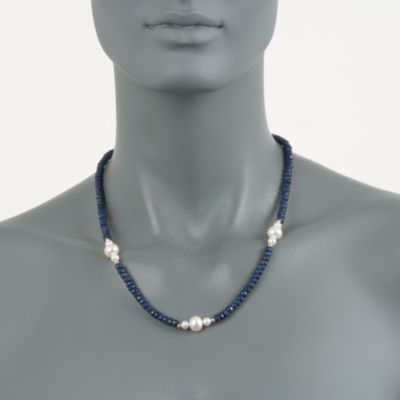 5-10mm Cultured Pearl and 39.00 ct. t.w. Sapphire Necklace in 14kt Yellow Gold &mdash; Alt Image 3