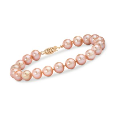 8-8.5mm Pink Cultured Pearl Bracelet in 14kt Yellow Gold &mdash; Alt Image 1