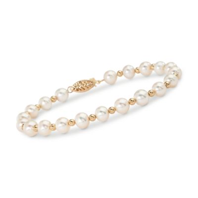 7mm Pearl and Gold Bead Bracelet in 14kt Yellow Gold &mdash; Alt Image 1