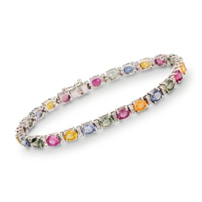 13.70 ct. t.w. Multicolored Sapphire and .35 ct. t.w. Diamond Bracelet in 14kt White Gold &mdash; Alt Image 1