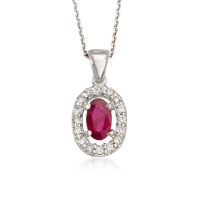 .10 ct. t.w. Diamond and .30 Carat t.w. Ruby Pendant Necklace In 14kt White Gold. 16" &mdash; Alt Image 1
