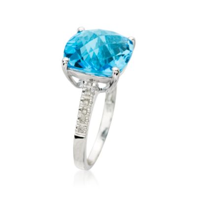 8.40  Carat Blue Topaz Ring With Diamond Accents in 14kt White Gold &mdash; Alt Image 3