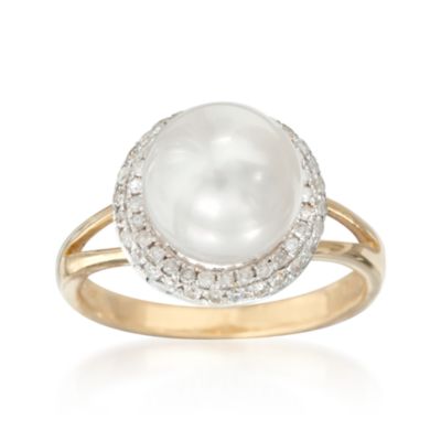 8 mm Pearl and .20 ct. t.w. Pave Diamond Ring in 14kt Yellow Gold &mdash; Alt Image 1