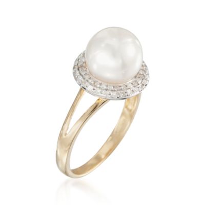 8 mm Pearl and .20 ct. t.w. Pave Diamond Ring in 14kt Yellow Gold &mdash; Alt Image 3