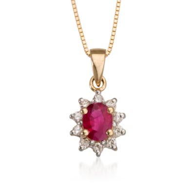 .10 ct. t.w. Diamond and .40 Carat t.w. Ruby Pendant Necklace in 14kt Yellow Gold. 18" &mdash; Alt Image 1