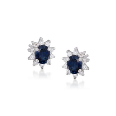 .80 ct. t.w. Sapphire and .20 ct. t.w. Diamond Stud Earrings in 14kt White Gold &mdash; Alt Image 1