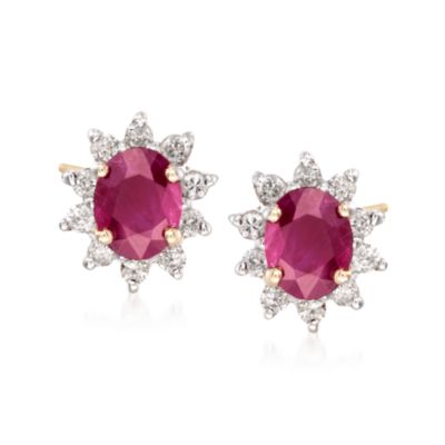 .80 ct. t.w. Ruby and .20 ct. t.w. Diamond Earrings in 14kt Yellow Gold &mdash; Alt Image 1