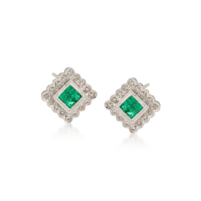.30 ct. t.w. Emerald and .25 ct. t.w. Diamond Earrings in 14kt White Gold &mdash; Alt Image 1