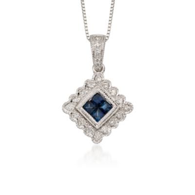 .15 ct. t.w. Sapphire and .15 ct. t.w. Diamond Pendant Necklace  in 14kt White Gold. 18" &mdash; Alt Image 1