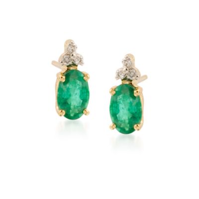 1.10 ct. t.w. Emerald Earrings With Diamond Accents in 14kt Yellow Gold &mdash; Alt Image 1