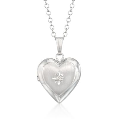 Child's Diamond Accent Heart Locket Necklace in Sterling Silver. 15" &mdash; Alt Image 1