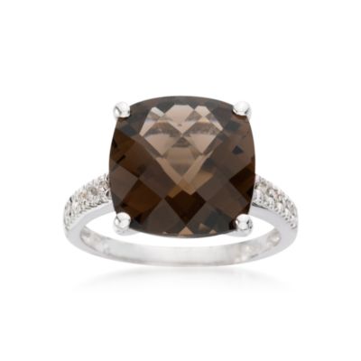 6.15 Carat Smoky Quartz Ring With Diamond Accents in 14kt White Gold &mdash; Alt Image 1