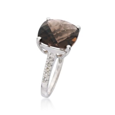 6.15 Carat Smoky Quartz Ring With Diamond Accents in 14kt White Gold &mdash; Alt Image 3