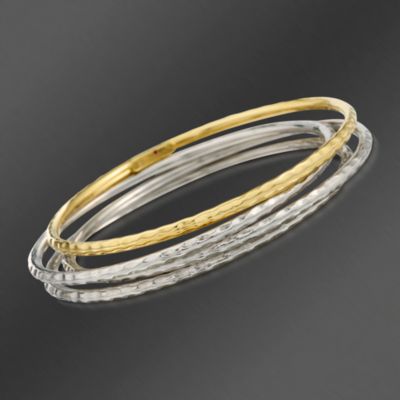 Roberto Coin "Martellato" Set of Four 18kt Two-Tone Gold Bangle Bracelets With Ruby. 7" &mdash; Alt Image 1