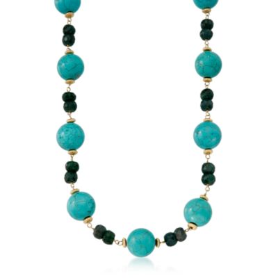 Turquoise and 67.50 ct. t.w. Emerald Necklace In 14kt Yellow Gold &mdash; Alt Image 1