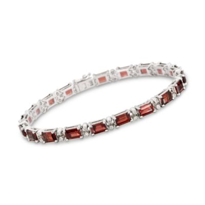 12.30 ct. t.w. Garnet and .15 ct. t.w. Diamond Bracelet In Sterling Silver. 8.25" &mdash; Alt Image 1