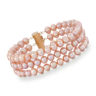 5-5.5mm Pink Pearl Bracelet in 14kt Yellow Gold &mdash; Alt Image 1