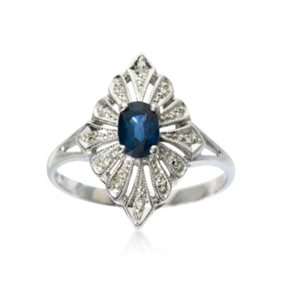 C. 1980 Vintage .60 Carat Sapphire and .10 ct. t.w. Diamond Ring In 14kt White Gold. Size 7.25 &mdash; Alt Image 1