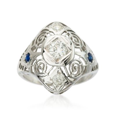 C. 1960 Vintage .10 ct. t.w. Sapphire and .20 ct. t.w. Diamond Ring in 14kt White Gold. Size 5.25 &mdash; Alt Image 1