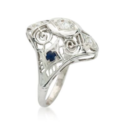 C. 1960 Vintage .10 ct. t.w. Sapphire and .20 ct. t.w. Diamond Ring in 14kt White Gold. Size 5.25 &mdash; Alt Image 2