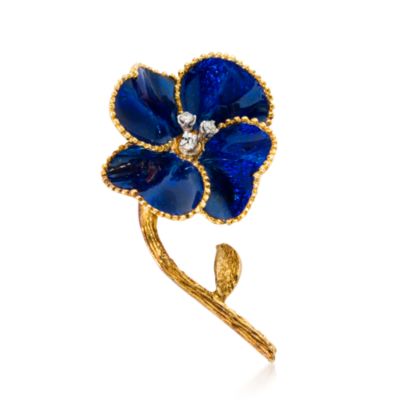 C. 1975 Vintage Cartier .15 ct. t.w. Diamond Flower Pin With Enamel in 18kt Yellow Gold &mdash; Alt Image 1