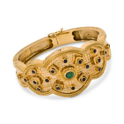 C. 1970 Vintage Lalaounis 1.65 ct. t.w. Sapphire and .65 Carat Emerald Bracelet In 18kt Yellow Gold. 7" &mdash; Alt Image 1