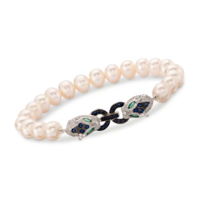 .60 ct. t.w. Multi-Gem and Cultured Pearl Panther Bracelet in Sterling Silver &mdash; Alt Image 1